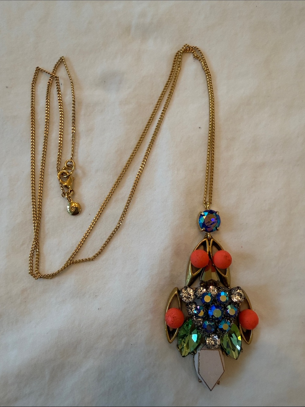 J.Crew Women’s Long Gold Iridescent Rhinestone Jeweled Pendant Necklace